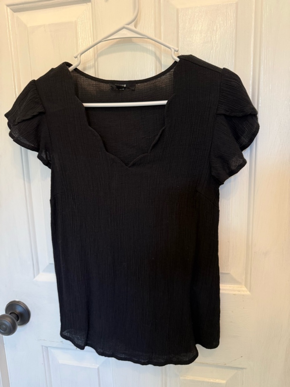mine Black V-Notch Flutter Sleeve Blouse